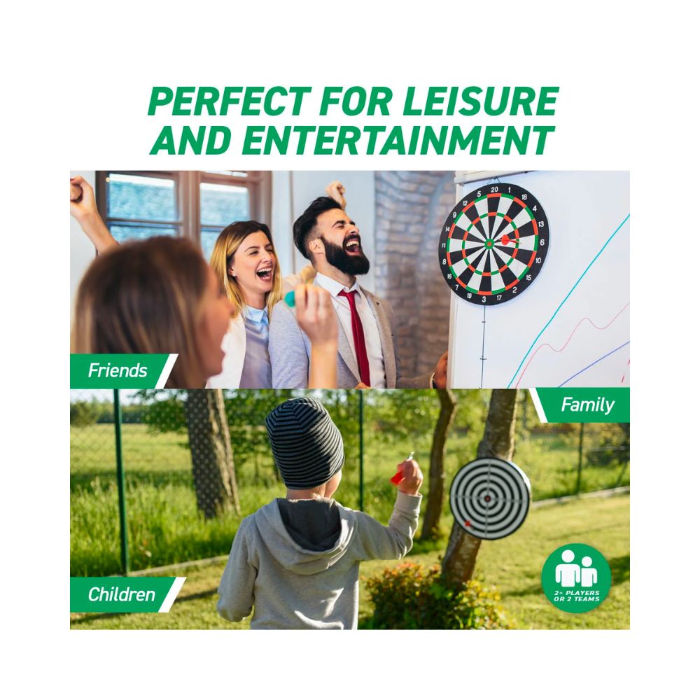 Double Sided Dartboard and Target Game With Darts - 28.5cm