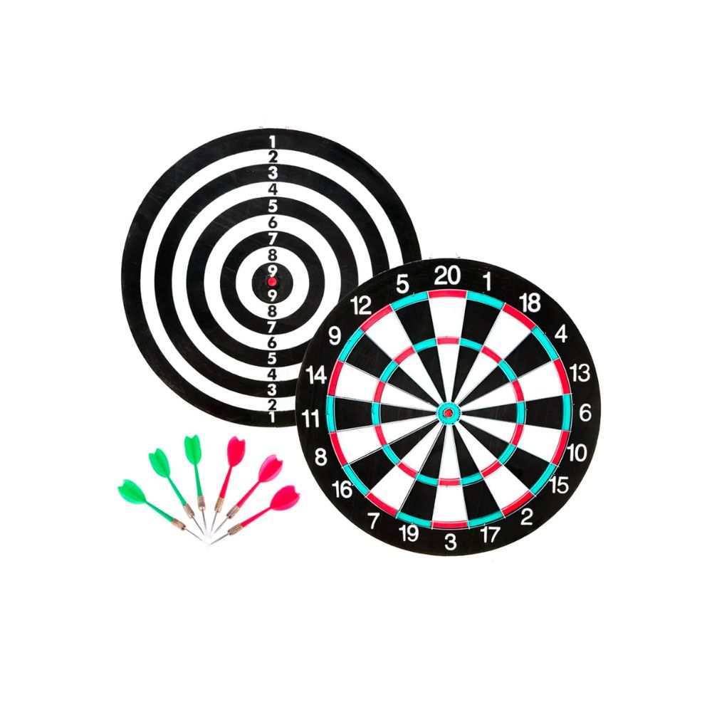 Double Sided Dartboard and Target Game With Darts - 28.5cm