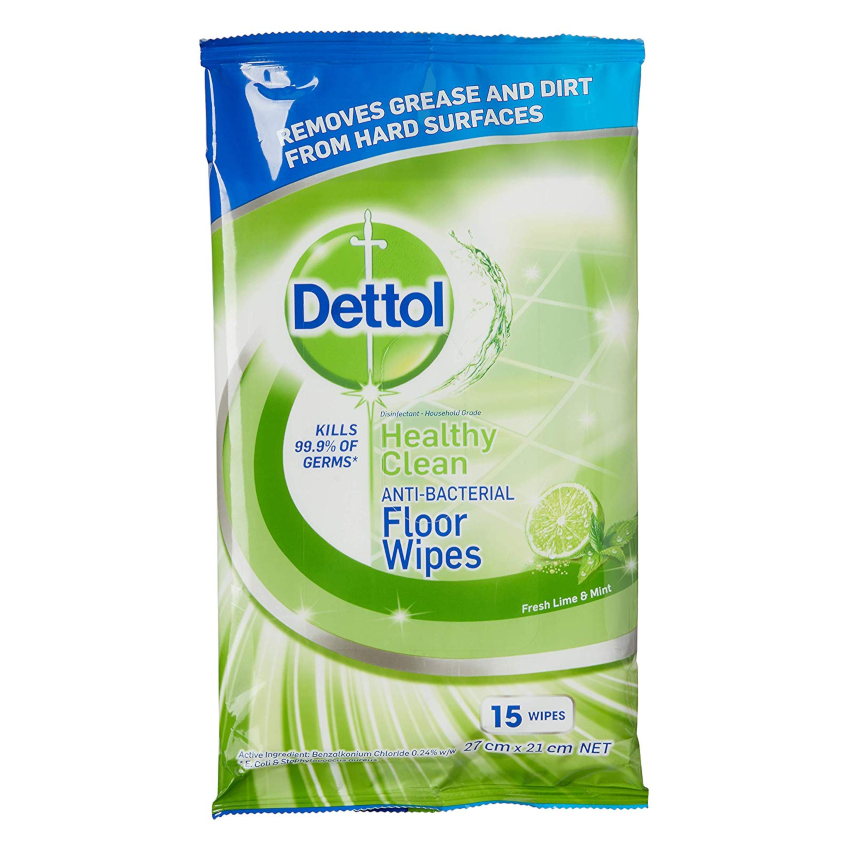 Dettol Anti-Bacterial Floor Wipes Lime & Mint Household Disinfectant 15pk