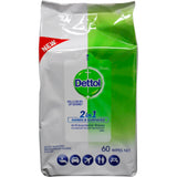 2 x Dettol 2 in 1 Hands & Surface Anti-Bacterial Wipes 60 Pack