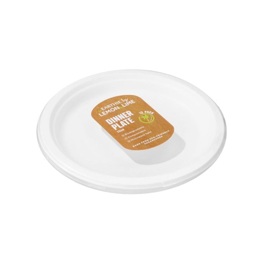 2 Pack x Lemon & Lime ECO Sugarcane Dinner Plate White 12pc - 23cm