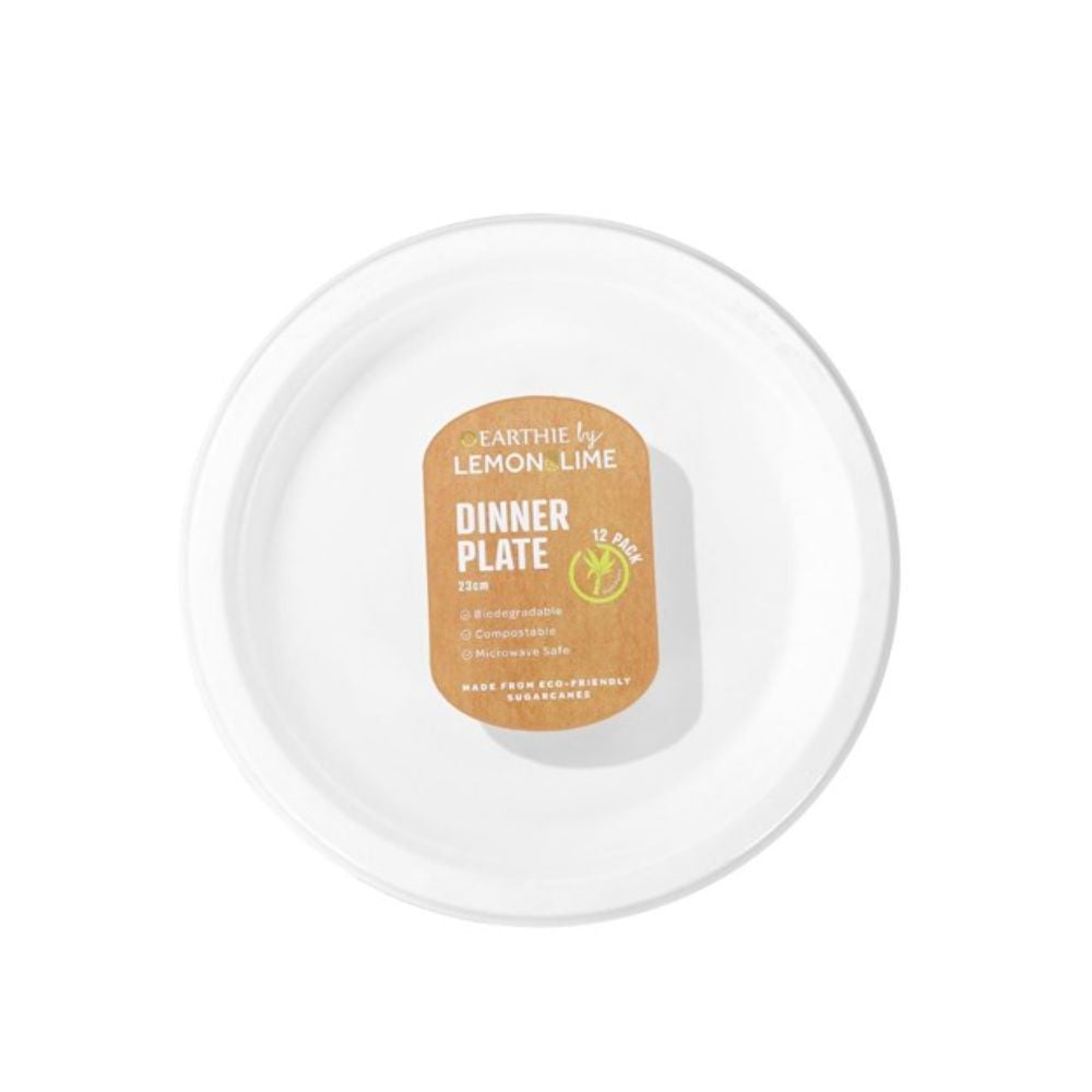 2 Pack x Lemon & Lime ECO Sugarcane Dinner Plate White 12pc - 23cm