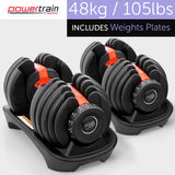 48kg Powertrain Adjustable Dumbbell Home Gym Set