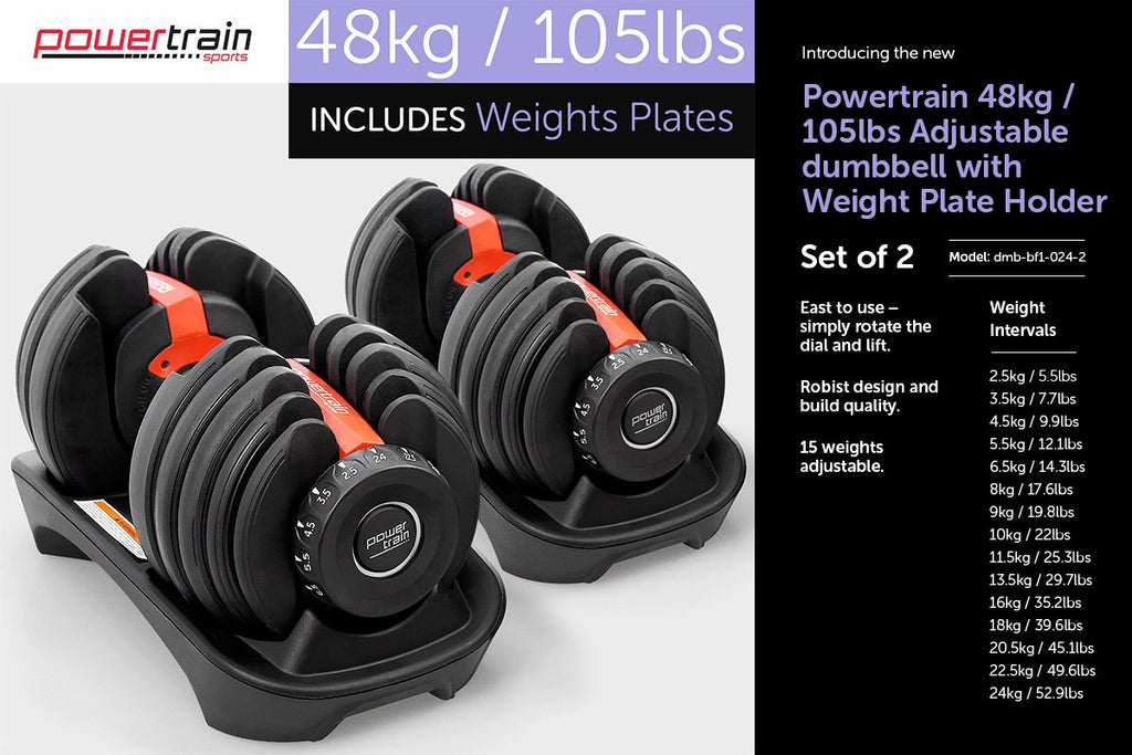 48kg Powertrain Adjustable Dumbbell Home Gym Set Smooth Sales