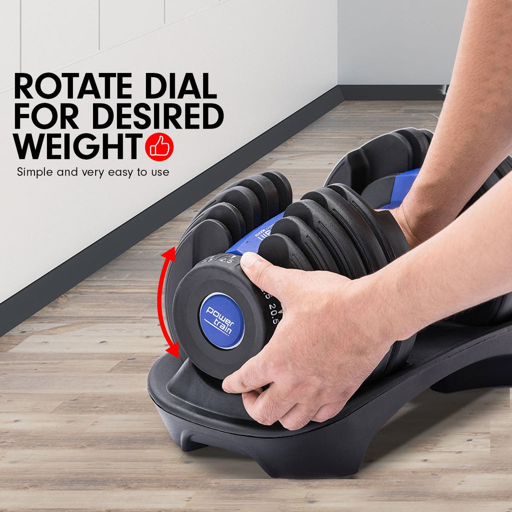 2x 24kg Powertrain Adjustable Dumbbell Home Gym Set