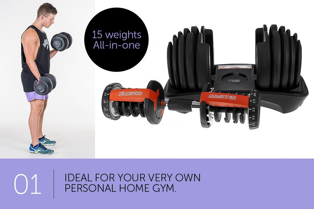 48kg Powertrain Adjustable Dumbbell Home Gym Set