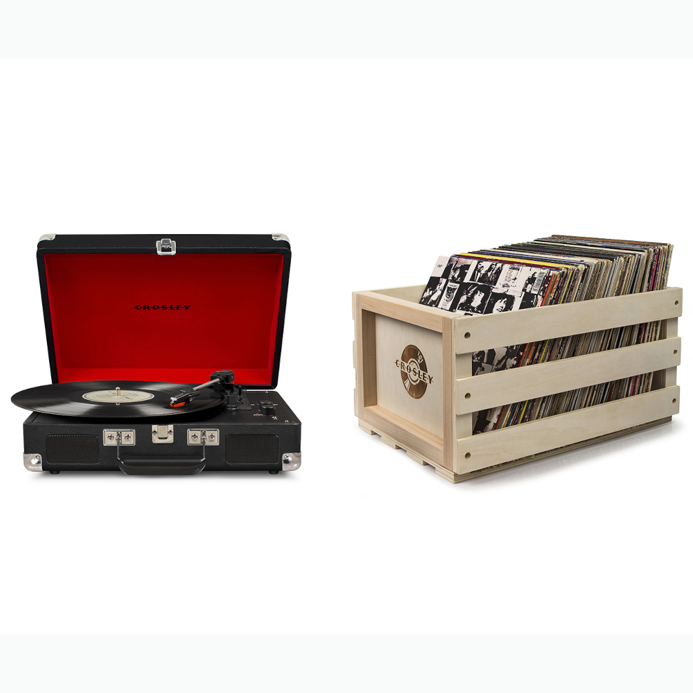Crosley Cruiser Deluxe Vintage 3-Speed Portable Turntable + Free Record Storage Crate