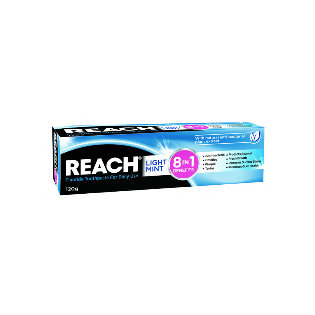 6 Pack x Reach 8-IN-1 Light Mint Toothpaste 120g