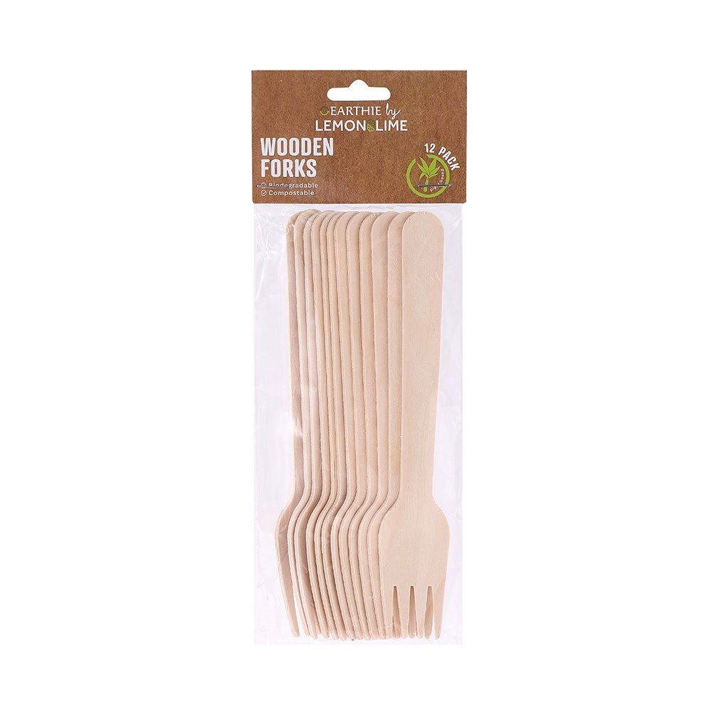 2 Pack x Lemon & Lime Eco 15.5cm Wooden Forks 12pc