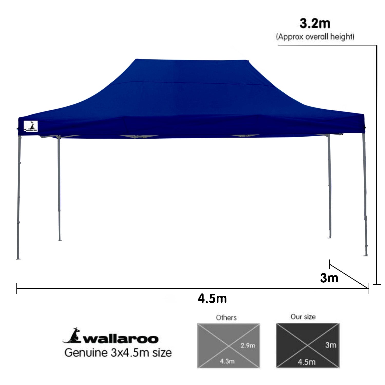 Gazebo Tent Marquee 3x4.5m PopUp Outdoor Wallaroo Blue