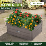 Wallaroo Garden Bed 80 x 60 x 30cm Galvanized Steel - Grey