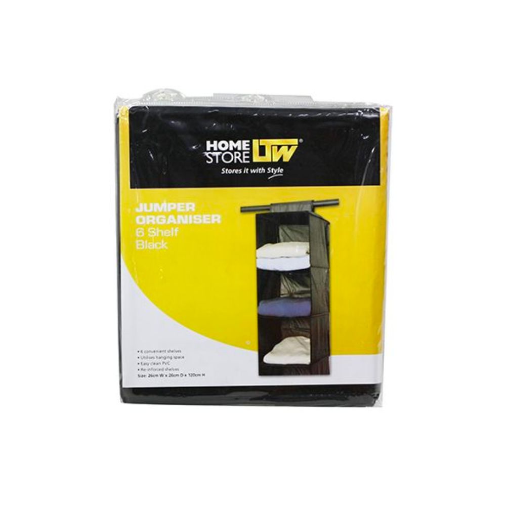 6 Shelf Jumper Organiser - Black