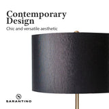 Sarantino Metal Floor Lamp in Brushed Brass Finish Black Linen Shade