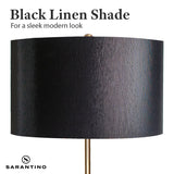 Sarantino Metal Floor Lamp in Brushed Brass Finish Black Linen Shade