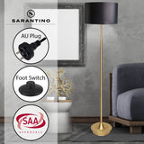 Sarantino Metal Floor Lamp in Brushed Brass Finish Black Linen Shade