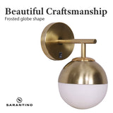 Sarantino Wall Lamp with Gold Metal Base and White Glass Shade