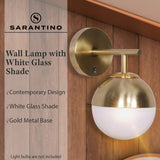 Sarantino Wall Lamp with Gold Metal Base and White Glass Shade