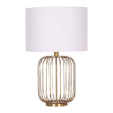 Sarantino Rose Gold Table Lamp with Linen Drum Shade