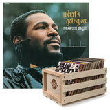 Crosley Record Storage Crate &  Marvin Gaye Whats Going On - Vinyl Album Bundle