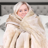 Laura Hill 600GSM Faux Mink Blanket Double-Sided Queen Size - Beige