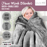 Laura Hill 600GSM Faux Mink Blanket Double-Sided Queen Size - Silver