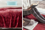 Laura Hill 600GSM Faux Mink Blanket Double-Sided Queen Size - Wine Red