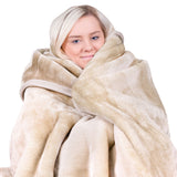 Laura Hill 600GSM Faux Mink Blanket Double-Sided Queen Size - Beige