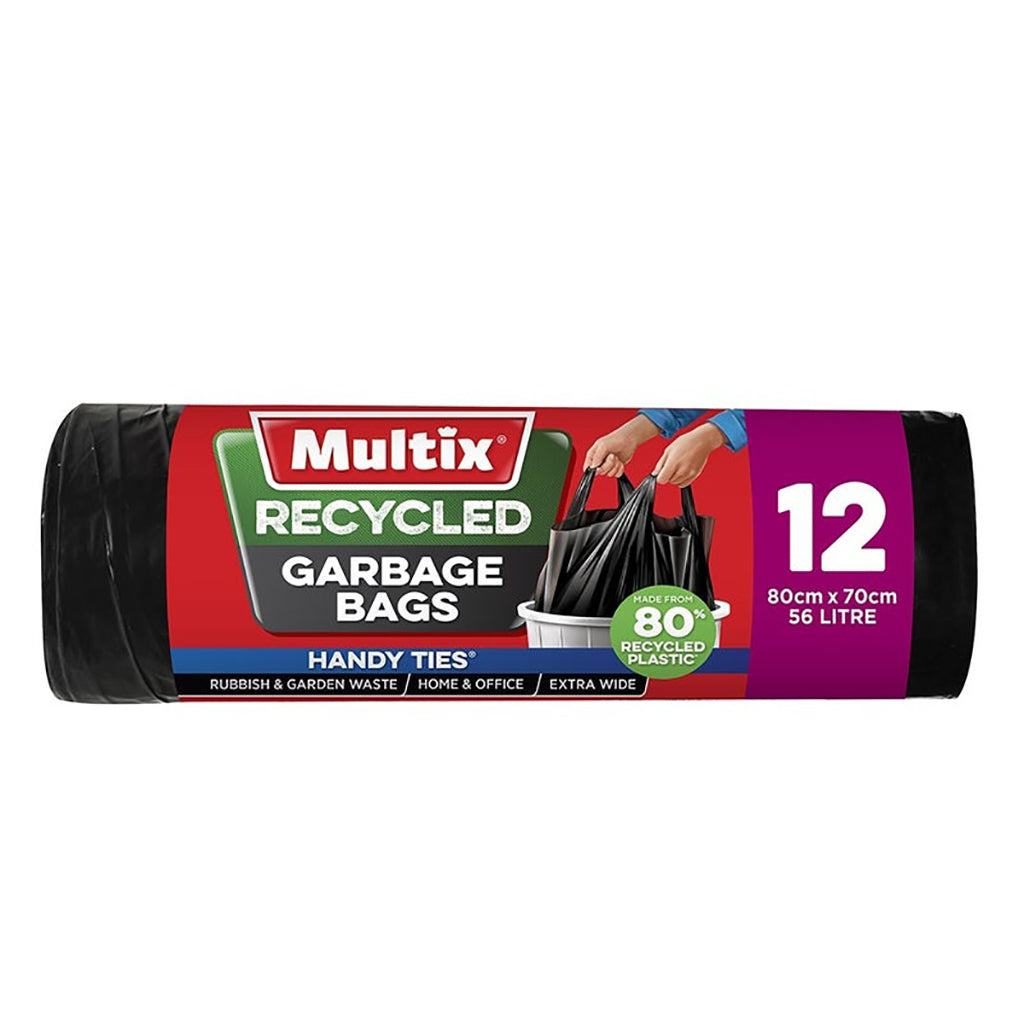 2 x Multix Recycled Garbage Bags With Handy Ties - 56L - 80x70cm - 12 Pack