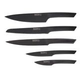 MasterPro Onyx Stainless Steel Chef Knives with Glass Wood Block - 6 Piece