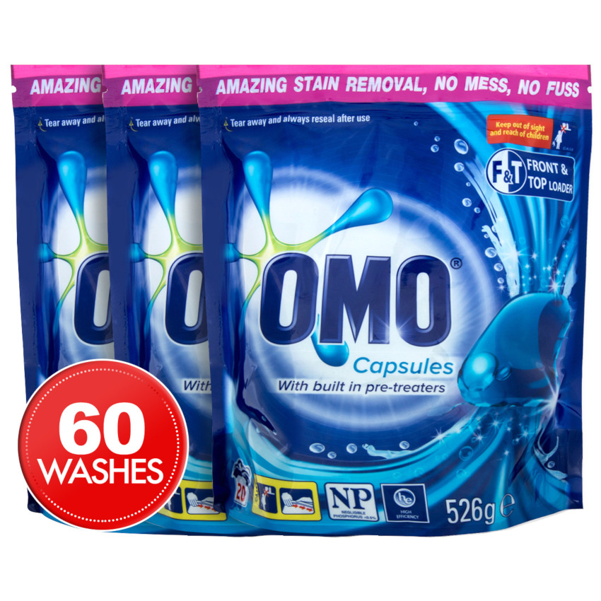 3 Pack x OMO Laundry Capsules Front & Top Loader 20pc