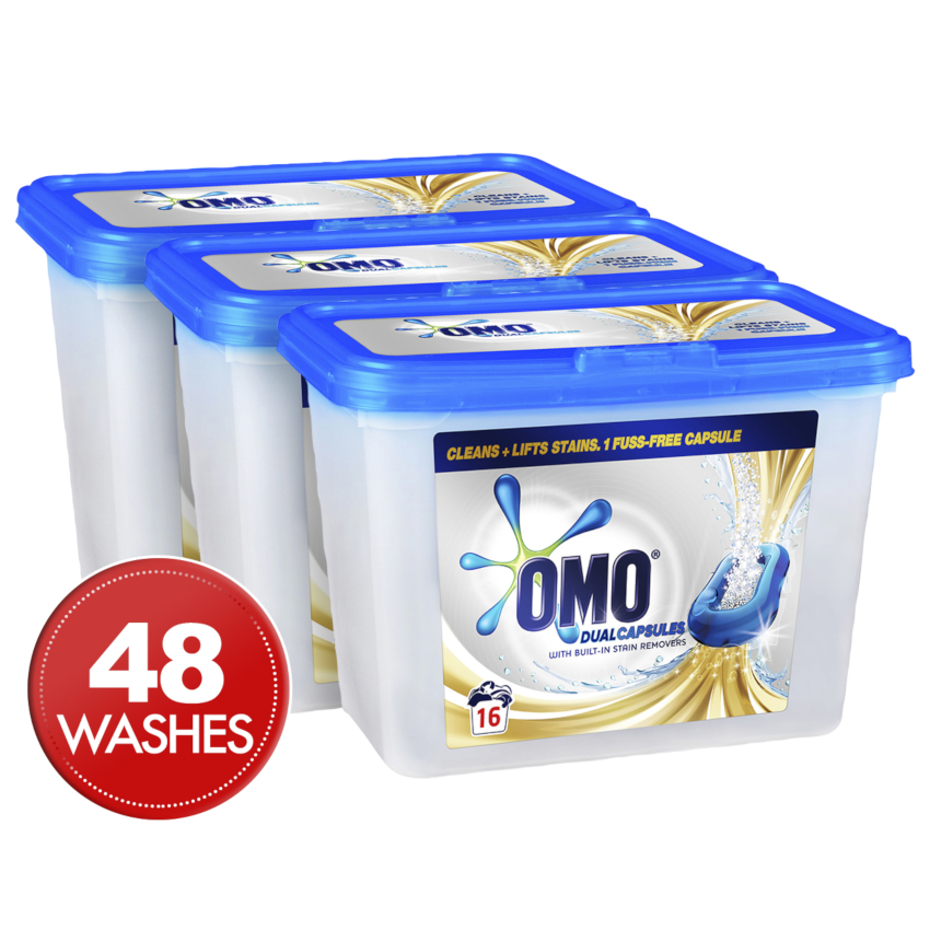 3 Pack x OMO Active Clean Laundry Liquid Dual Caps (16pc)