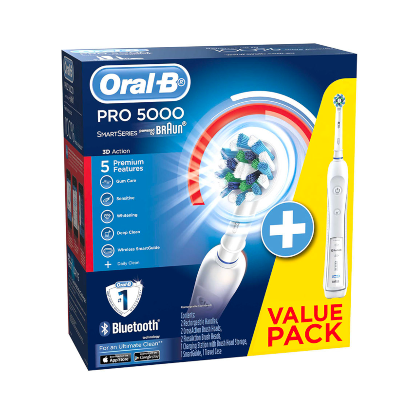 Oral-B PRO 5000 Electric Toothbrush 2 Handle Pack incl. 4 Brush Head Refills & Travel Case