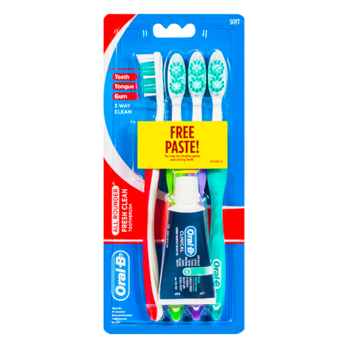 Oral-B All Rounder Fresh Clean Toothbrush Medium Plus 22g Toothpaste - 4 Pack