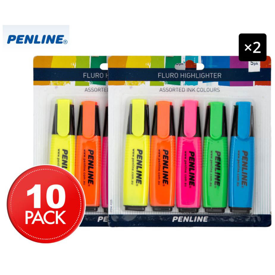 2 Pack x Penline Fluro Highlighters 5pc