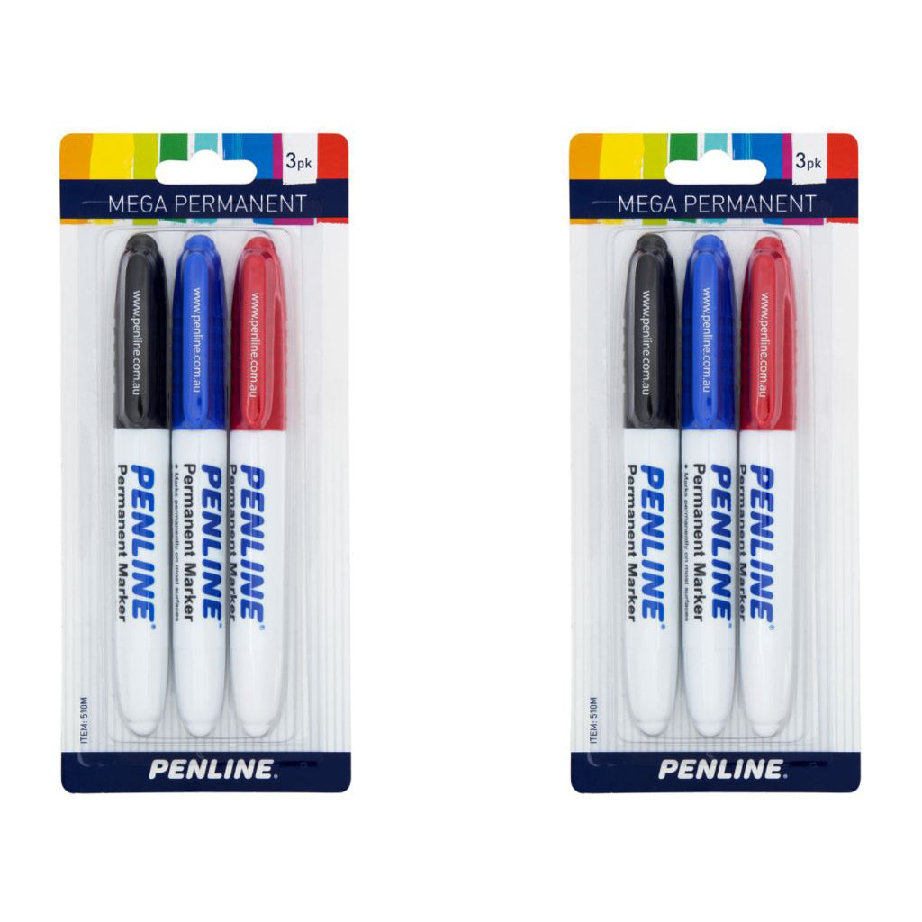 2 Pack x Penline Mega Permanent Markers 3pc