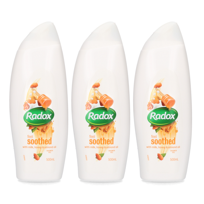 3 Pack x Radox Feel Soothed Shower Gel w/ Milk, Honey & Almond Oil 500mL
