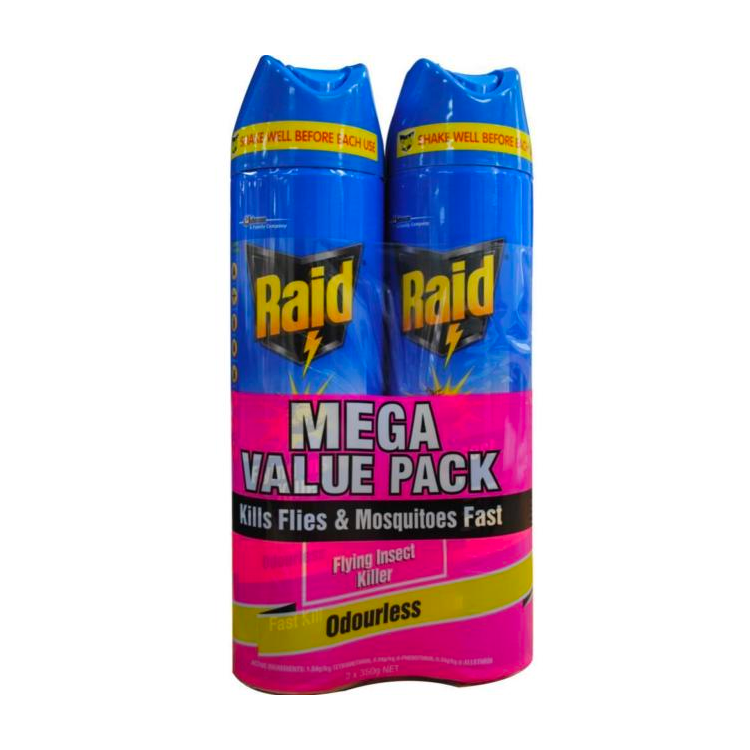 Raid Odourless Flying Insect Killer Aerosol Twin Pack 350g