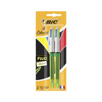 6 Pack x Bic 4 Colour Fluo Retractable Ballpoint Pen (2pc)