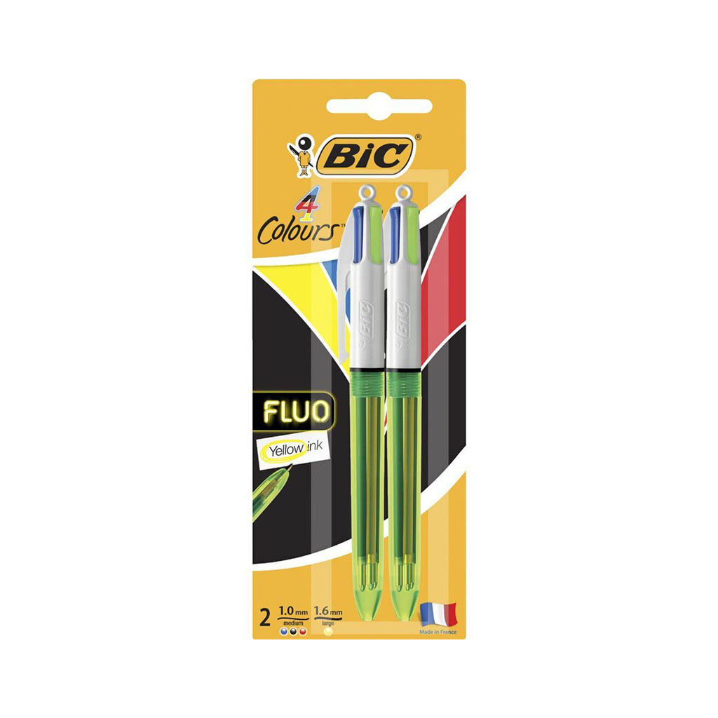 6 Pack x Bic 4 Colour Fluo Retractable Ballpoint Pen (2pc)