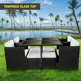 9 Piece PE Rattan Garden Patio Outdoor Dining Set Black