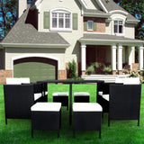 9 Piece PE Rattan Garden Patio Outdoor Dining Set Black