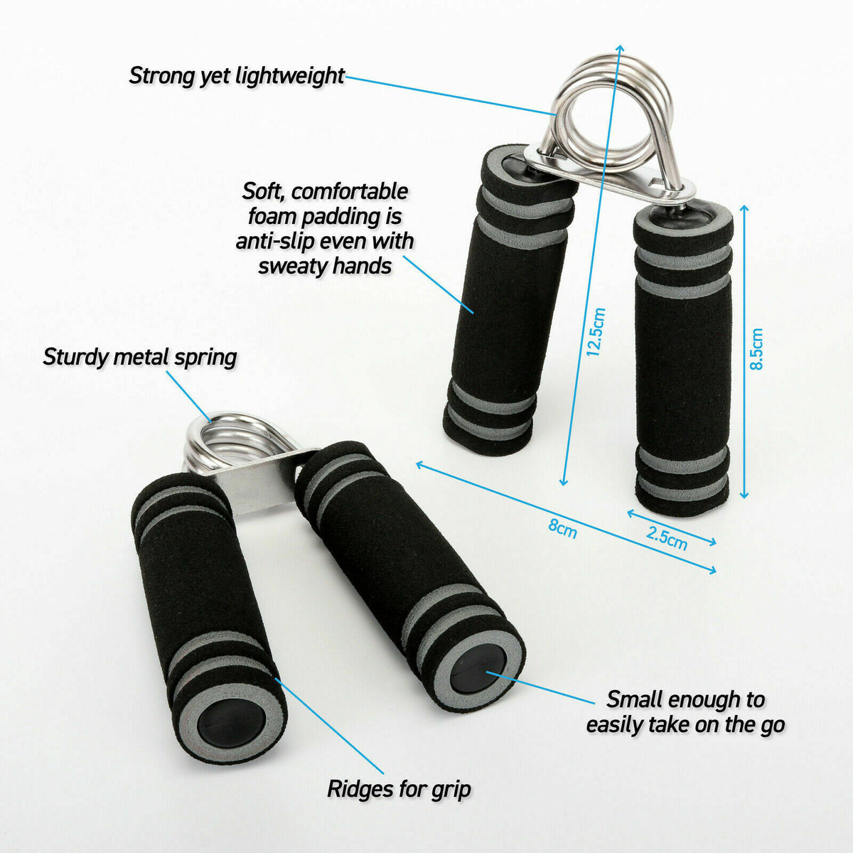 Padded Hand Grips - Medium to Heavy Spring Tension - 12.5x8cm - 2 Pack
