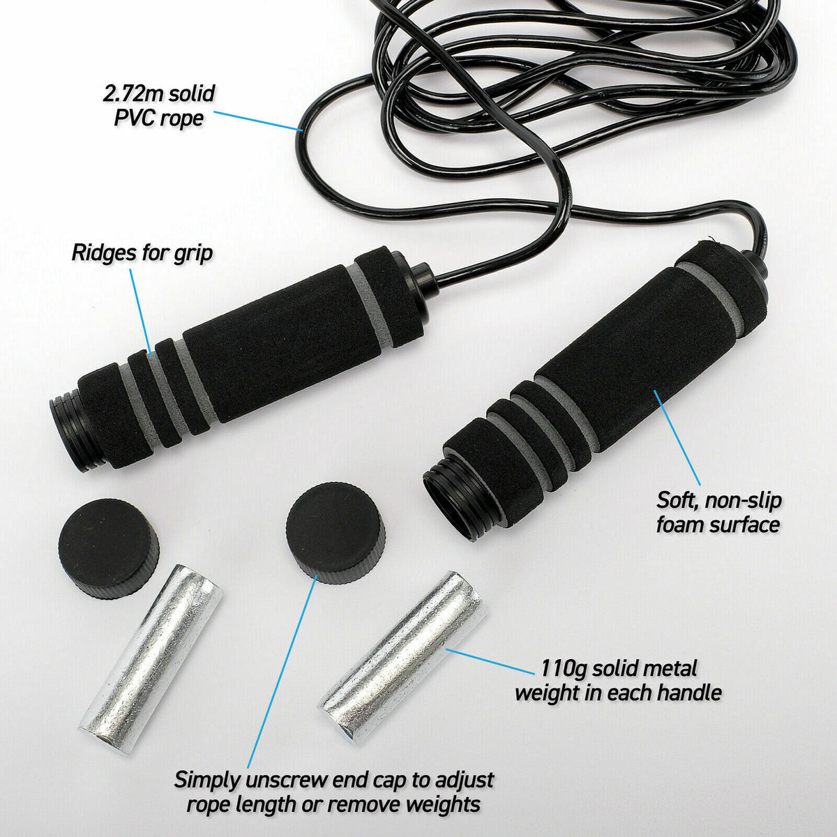 Adjustable Jump Rope with Weighted Handles - Intermediate - 2.72m