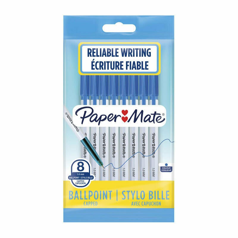 2 Pack x Paper Mate Ballpoint Pen Blue - 1.0mm - 8pc