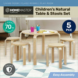 Home Master 5PCE Kids Wooden Table & Stools Set - Natural Colour