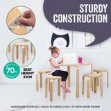 Home Master 5PCE Kids Wooden Table & Stools Set - Natural Colour