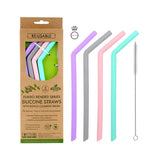 Enviro Friendly Jumbo Reusable Bended Silicone Straws (4PK) with Bonus Cleaning Brush