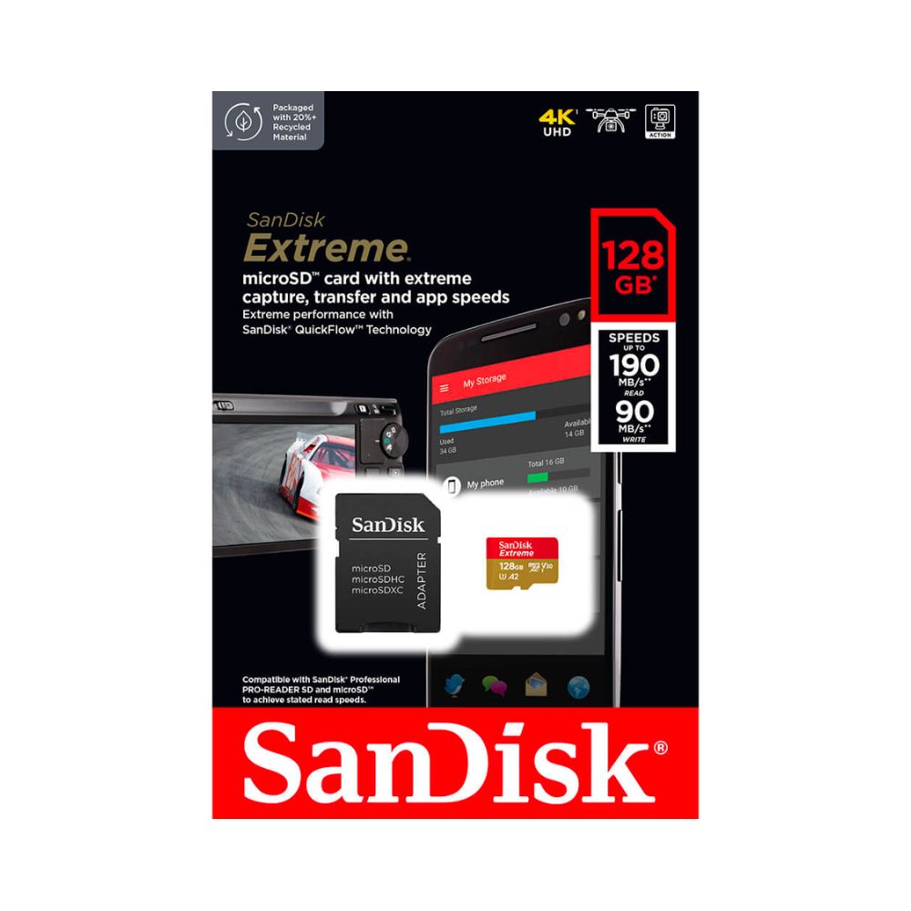 SanDisk 128GB Extreme microSDXC Memory Card With SD Adapter (190MB/s)