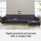 Sarantino Linen Fabric Corner Sofa Bed Couch Lounge w/ Chaise D.Grey