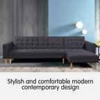 Sarantino Linen Fabric Corner Sofa Bed Couch Lounge w/ Chaise D.Grey